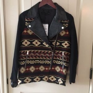 Zara Leather & Aztec Print Moto Jacket NWT
